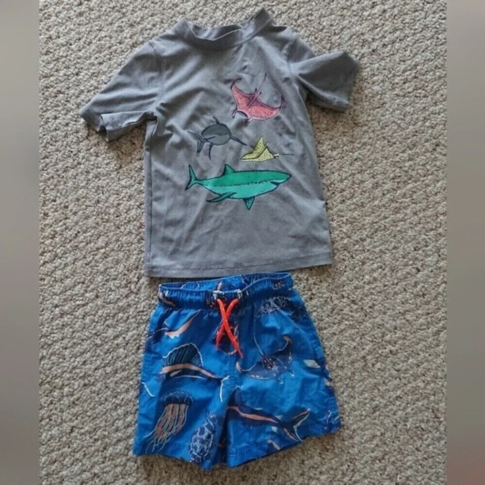 Shark themed swim trunk and top size 2T